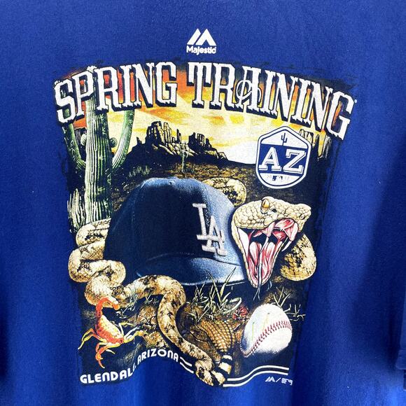 Majestic Mens XL Blue Graphic Spring Training MLB LA Dodgers Tee Shirt Crewneck - Picture 2 of 5
